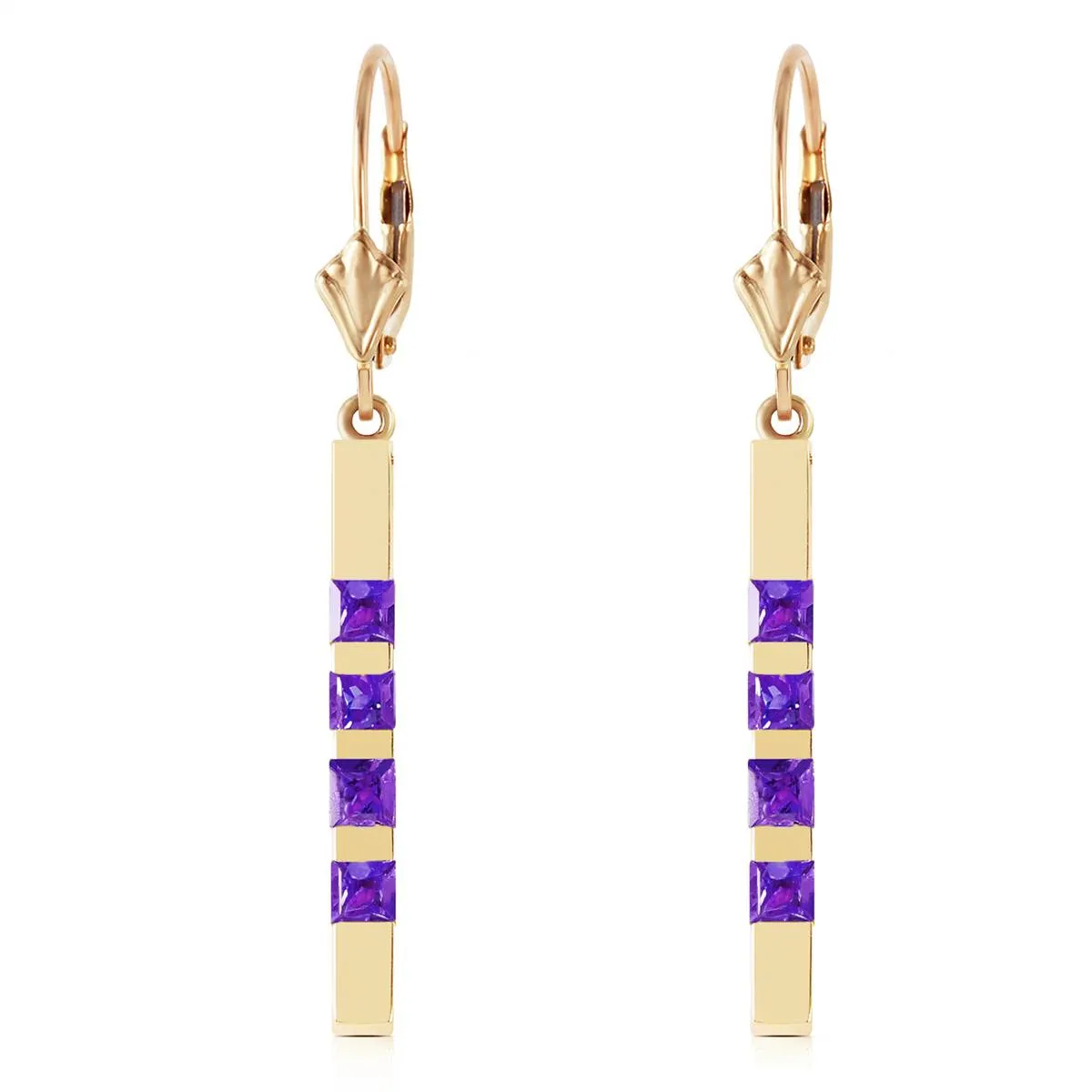 0.7 Carat 14K Solid Yellow Gold Leverback Earringsbar Natural Amethyst