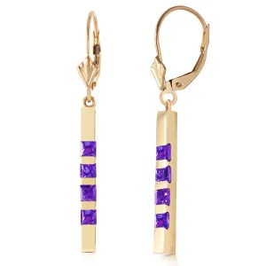 0.7 Carat 14K Solid Yellow Gold Leverback Earringsbar Natural Amethyst