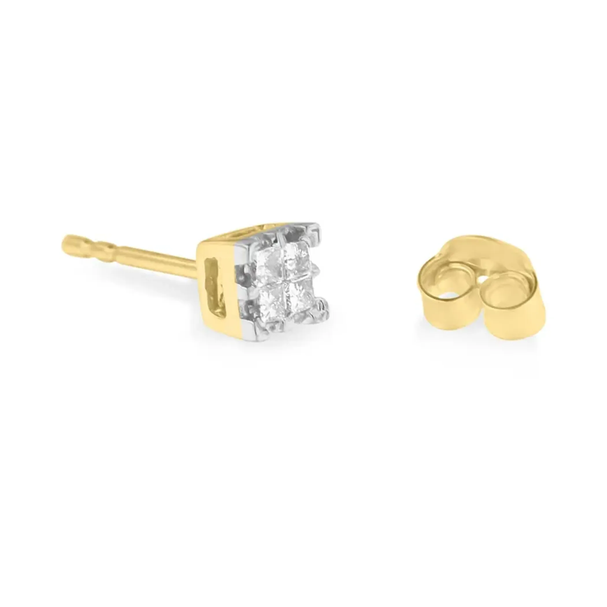 10k Yellow Gold Princess Diamond Quad Stud Earrings (1/4 cttw, J-K Color, I2-I3 Clarity)