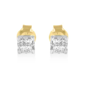 10k Yellow Gold Princess Diamond Quad Stud Earrings (1/4 cttw, J-K Color, I2-I3 Clarity)