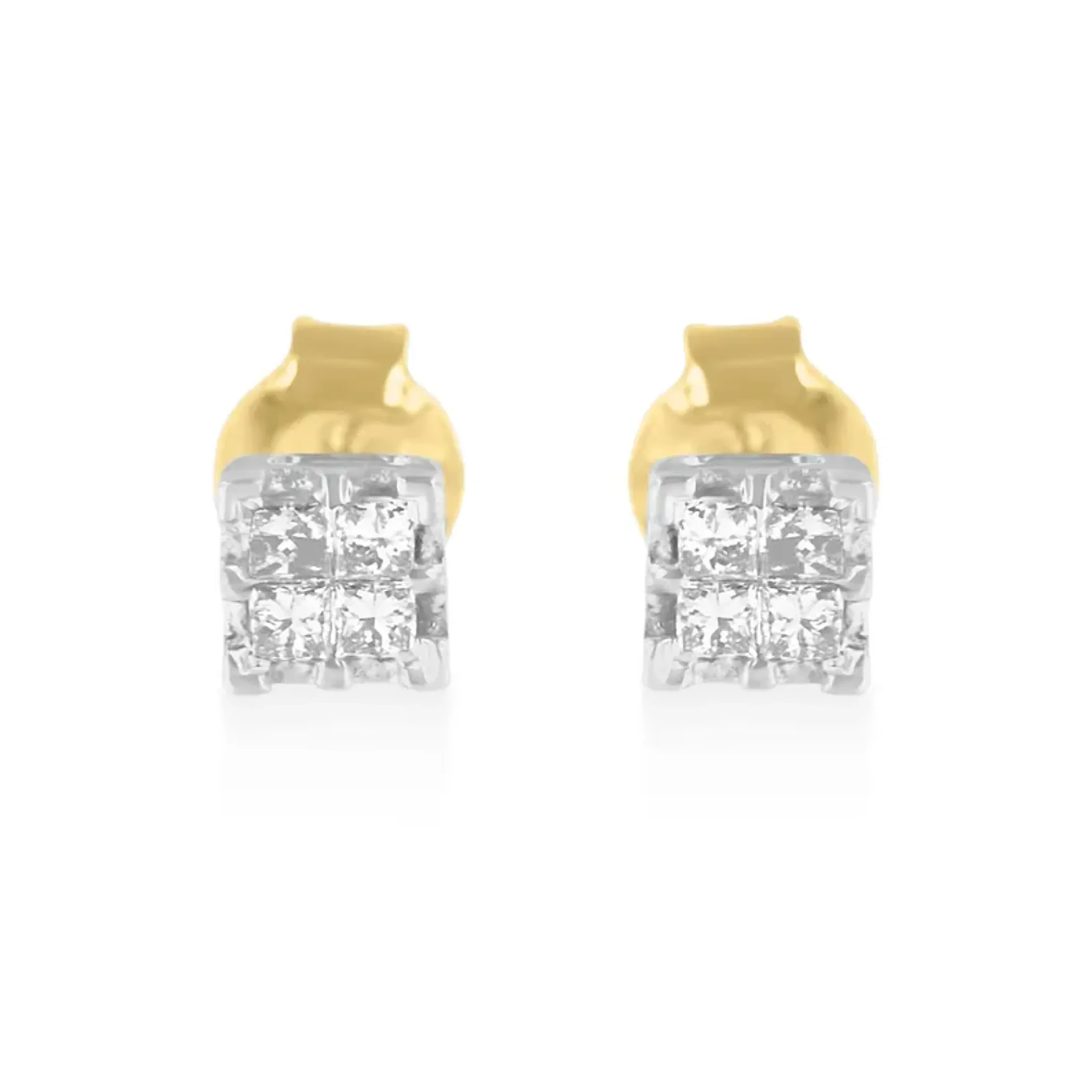 10k Yellow Gold Princess Diamond Quad Stud Earrings (1/4 cttw, J-K Color, I2-I3 Clarity)