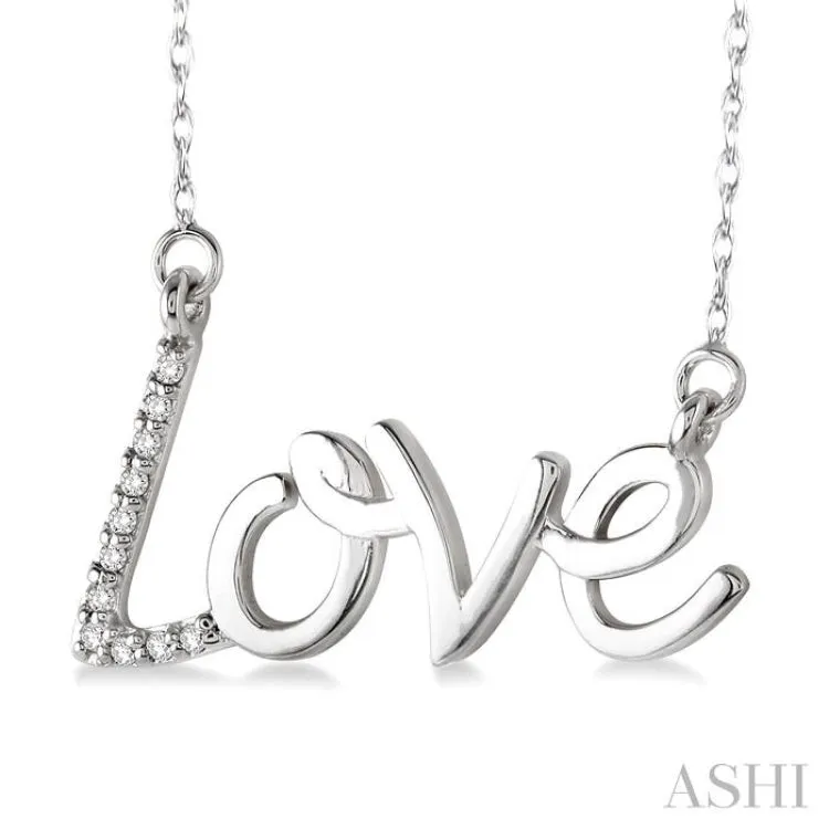 1/20 Ctw Single Cut Diamond Love Pendant in 14K White Gold with Chain