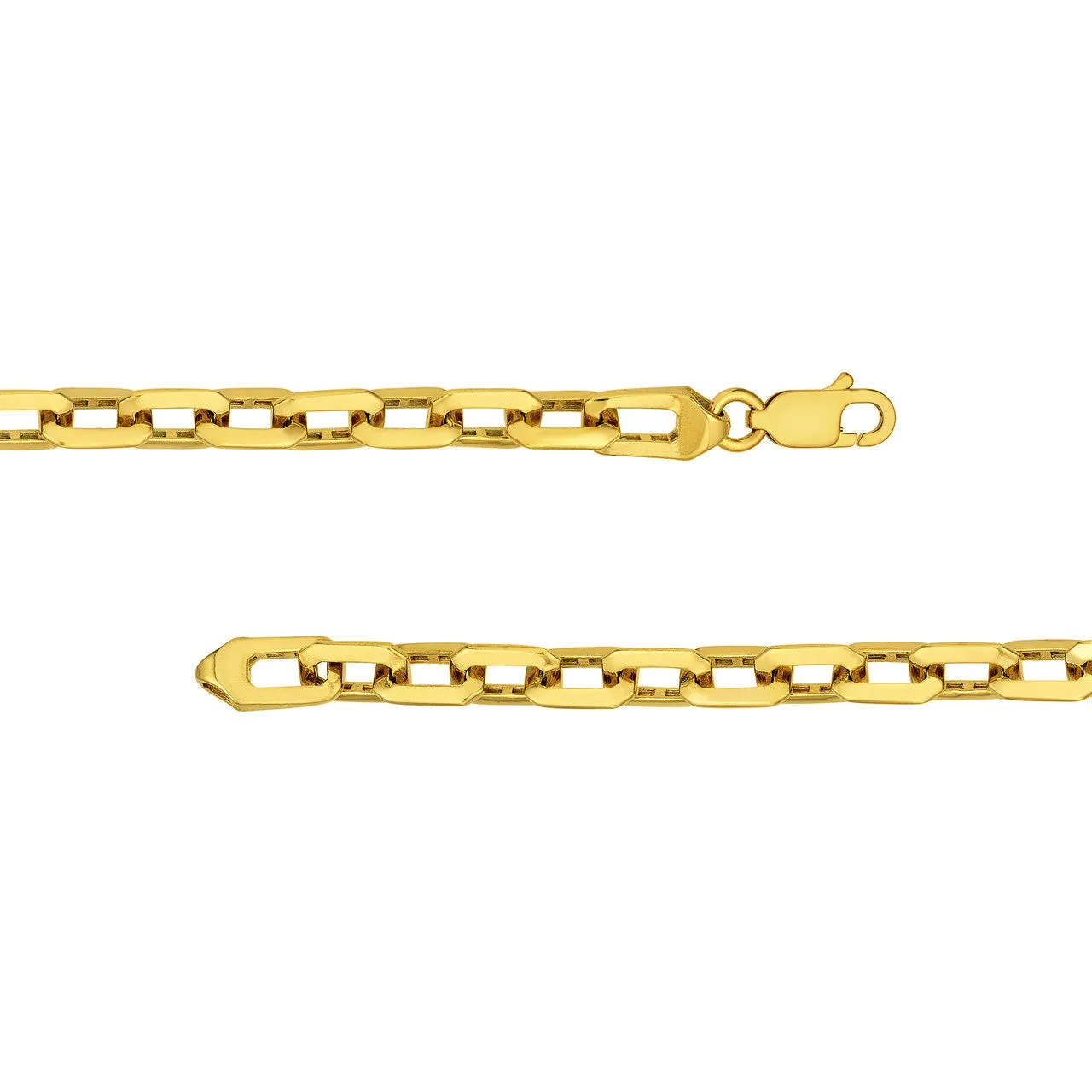 14K Gold 5mm Octagon Shaped Long Link Chain Rolo Cable Necklace with Lobster Lock - Yellow Gold or White Gold