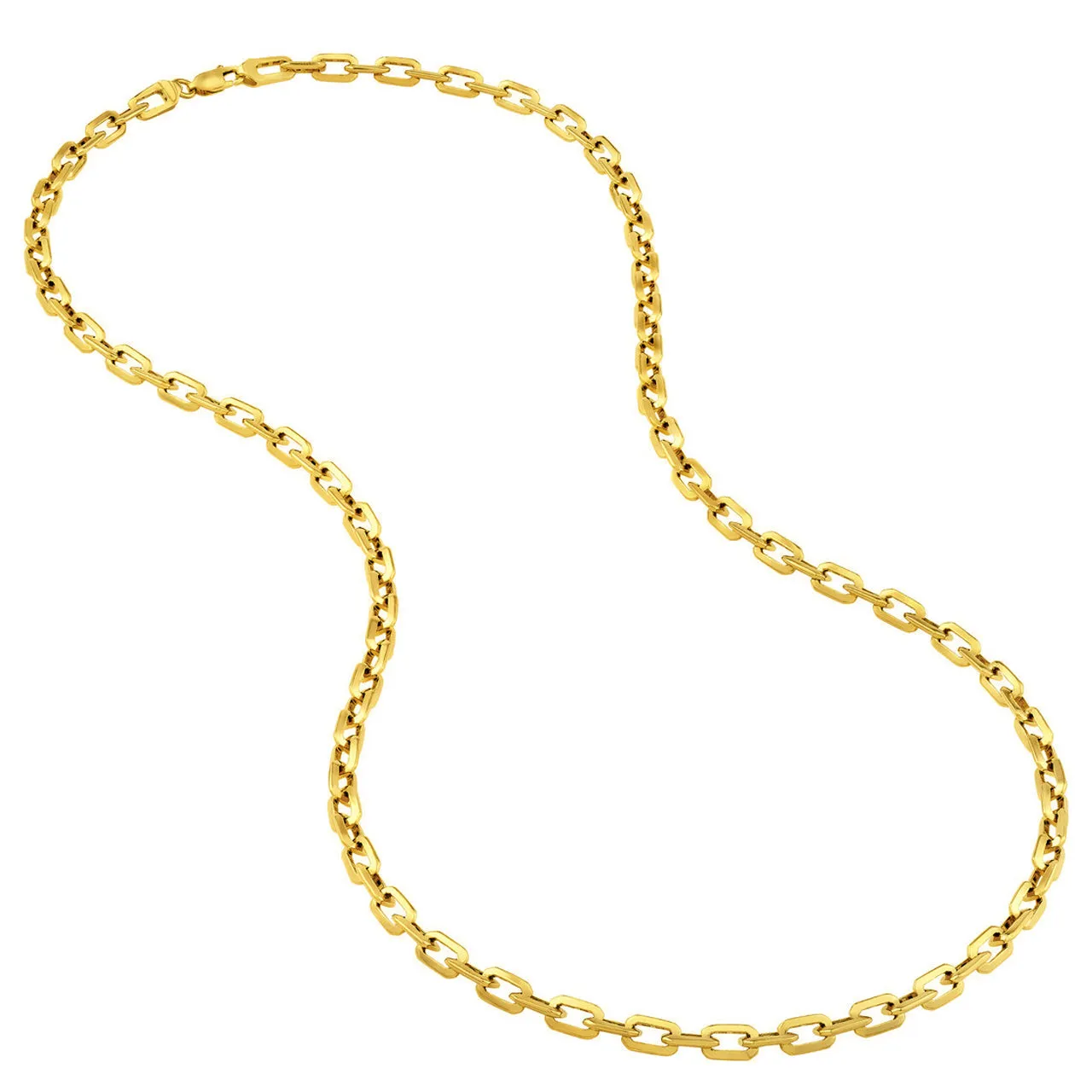 14K Gold 5mm Octagon Shaped Long Link Chain Rolo Cable Necklace with Lobster Lock - Yellow Gold or White Gold