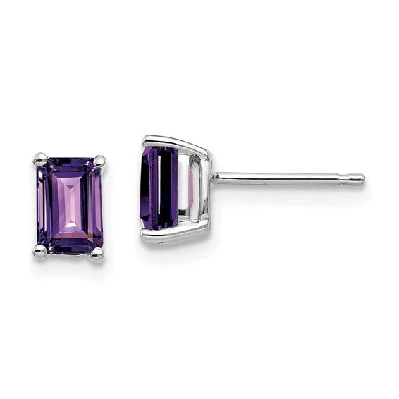 14k Gold 7x5mm Emerald Cut Amethyst Earrings