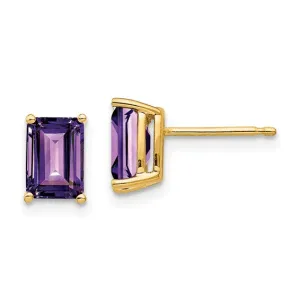 14k Gold 7x5mm Emerald Cut Amethyst Earrings