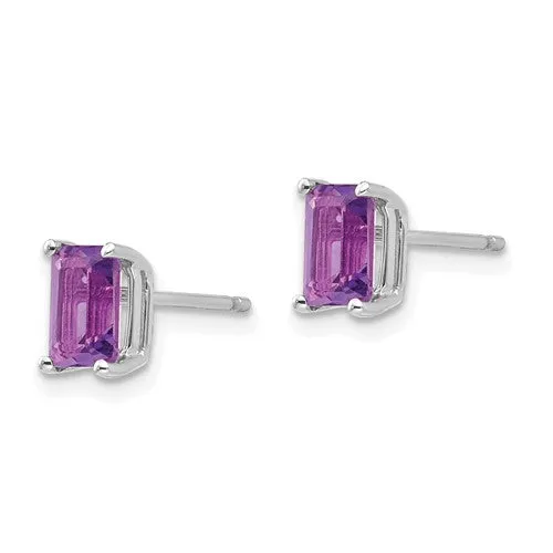 14k Gold 7x5mm Emerald Cut Amethyst Earrings