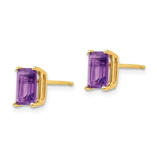 14k Gold 7x5mm Emerald Cut Amethyst Earrings