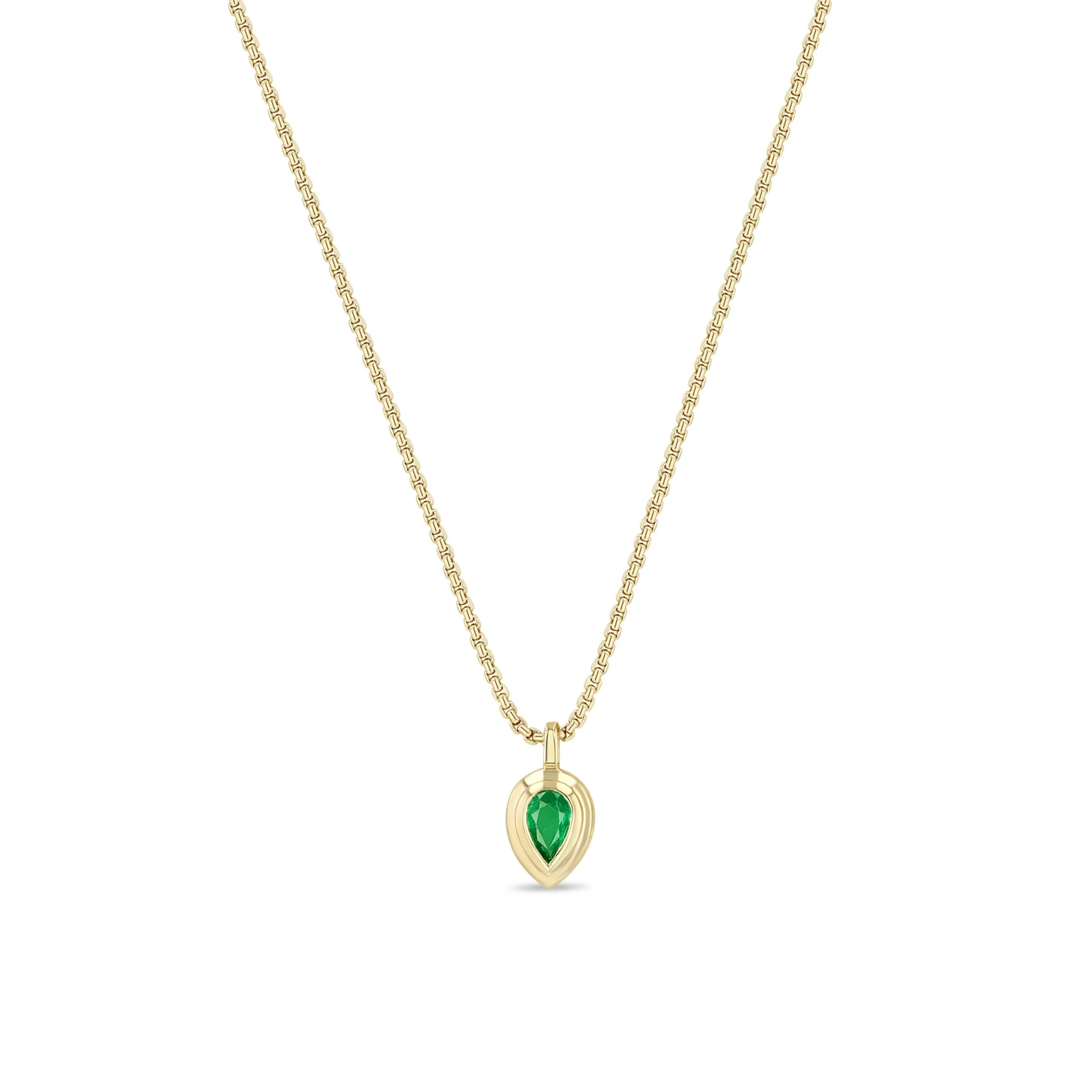 14k Pear Emerald Pendant Box Chain Necklace