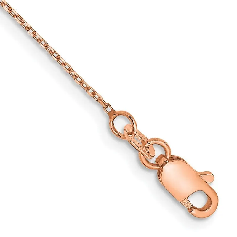 14K Rose Gold 10 inch .8mm Diamond-cut Cable with Lobster Clasp Chain Bracelet