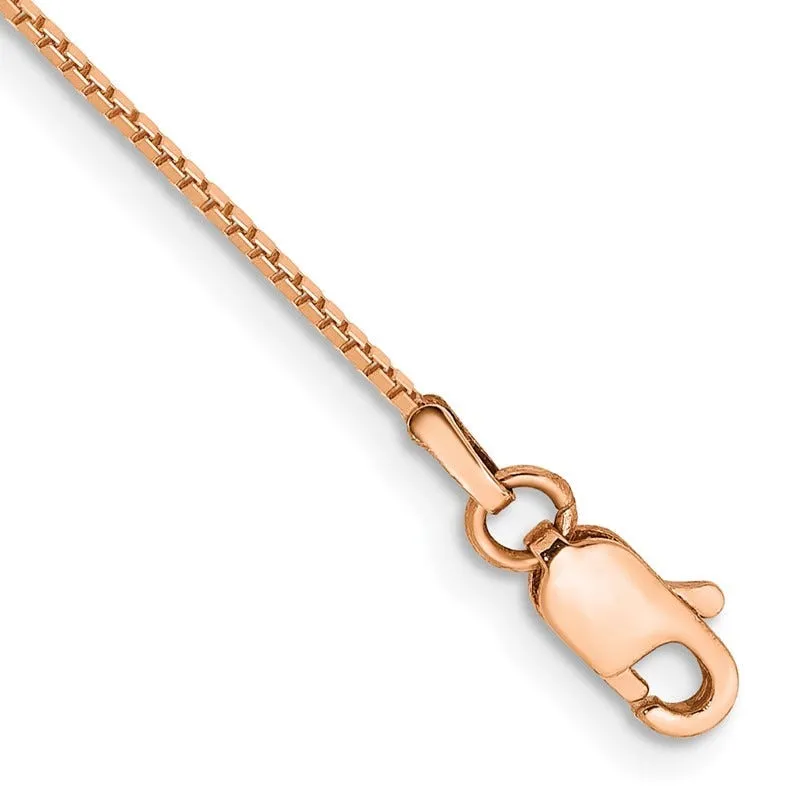 14K Rose Gold 10 inch .9mm Box Link with Lobster Clasp Chain Anklet