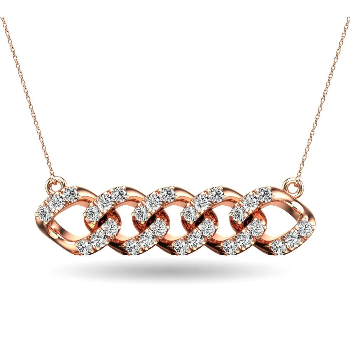 14K Rose Gold 1/4 Ct.Tw. Diamond Curb Chain Pattern Necklace