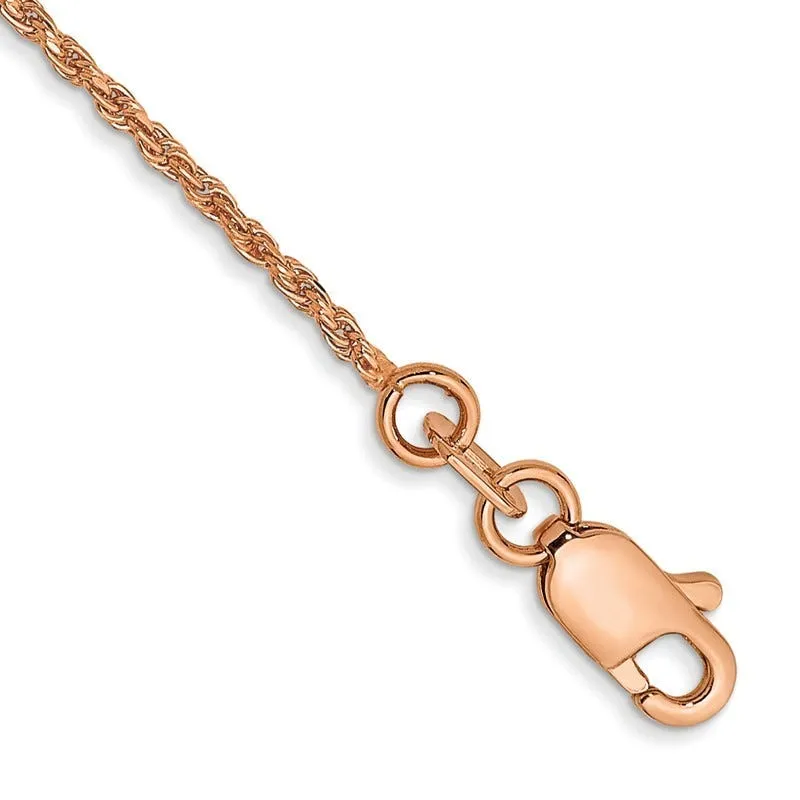 14K Rose Gold 7 inch 1mm Diamond-cut Man Made Rope with Lobster Clasp Chain Bracelet