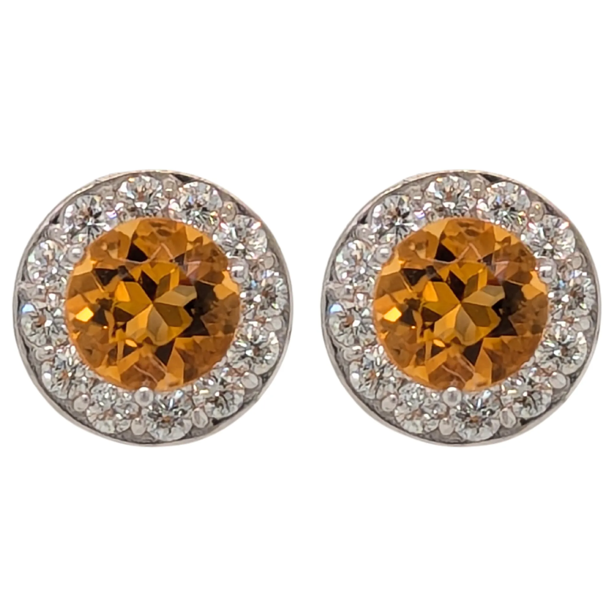 14K White Gold Citrine Diamond Halo Birthstone Earrings