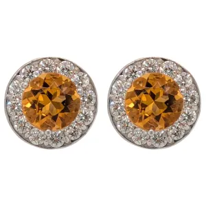 14K White Gold Citrine Diamond Halo Birthstone Earrings