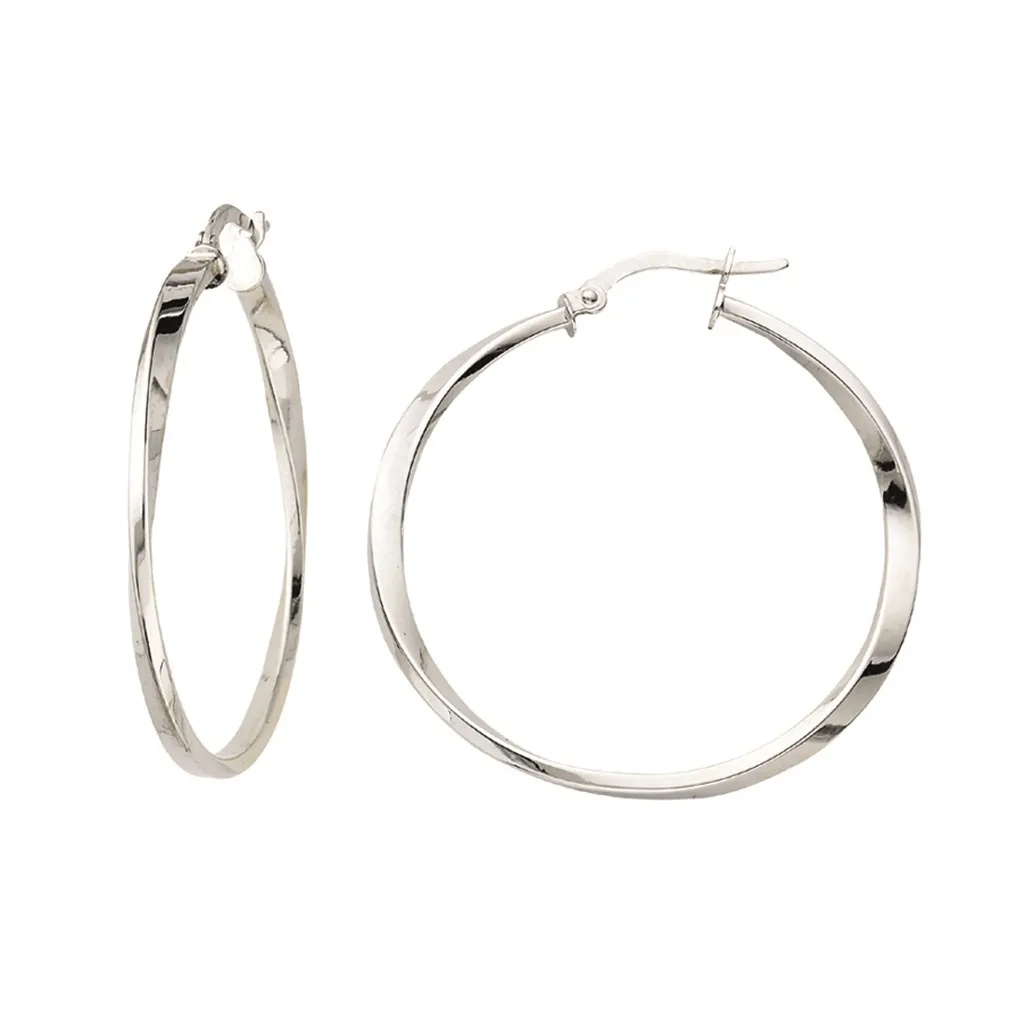 14K White Gold Twisted Hoop Earrings