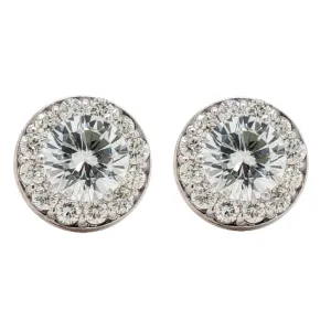 14K White Gold White Sapphire Diamond Halo Birthstone Earrings