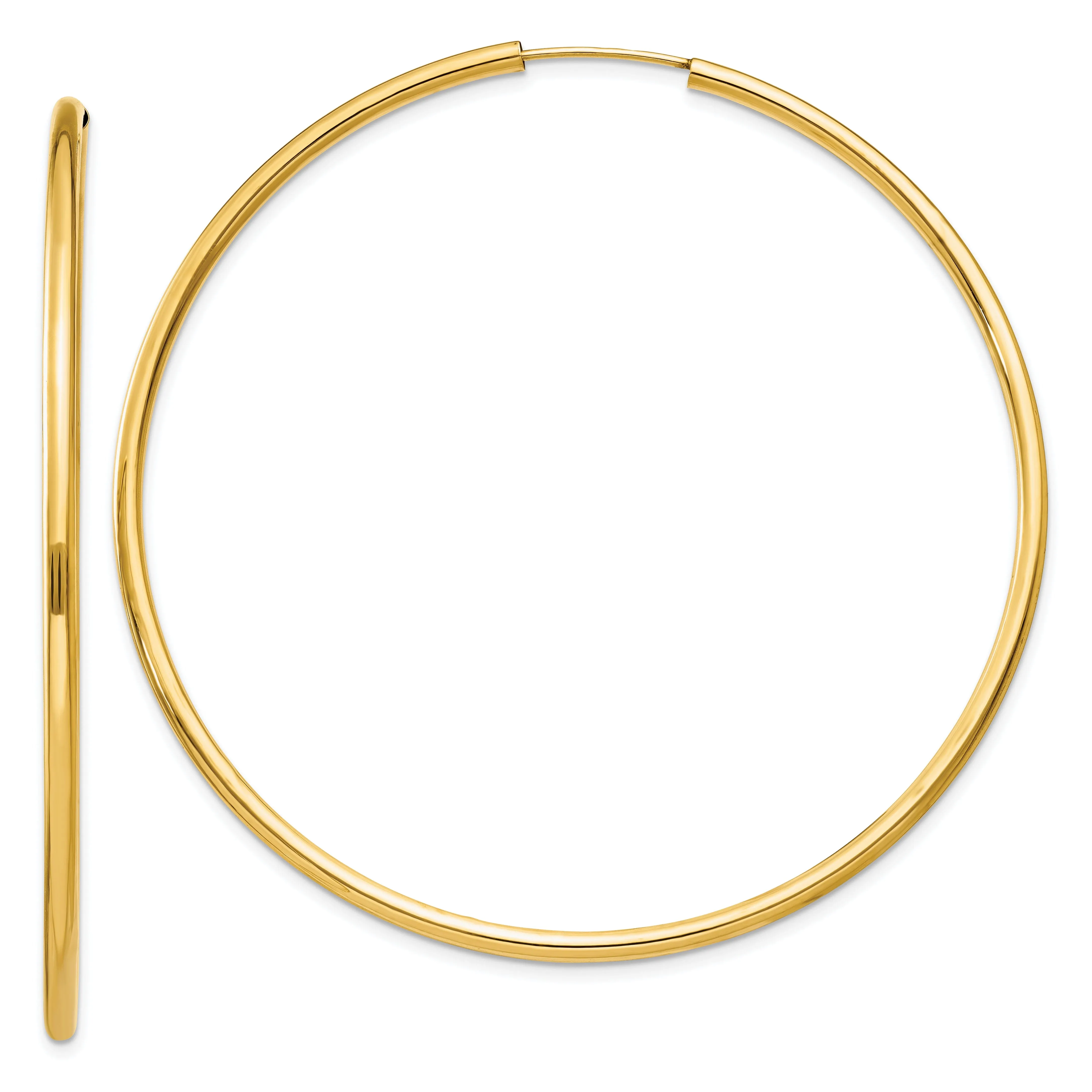 14k Yellow Gold Polished Endless Hoops 2mm x 60mm