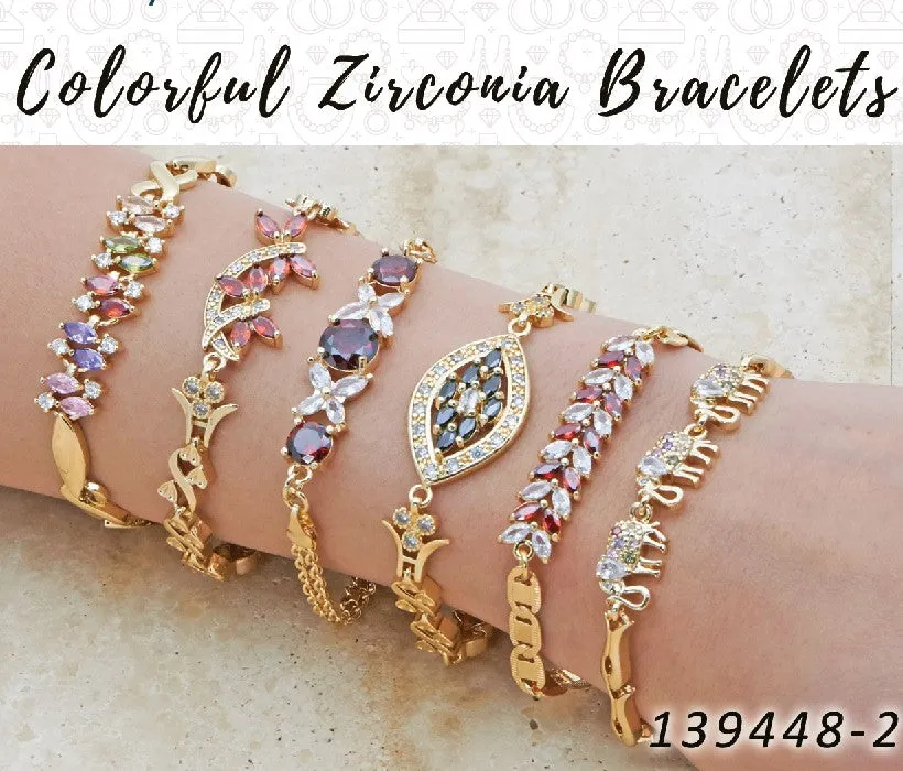 15 Colorful Zirconia Bracelets in Gold Layered ($6.67) ea