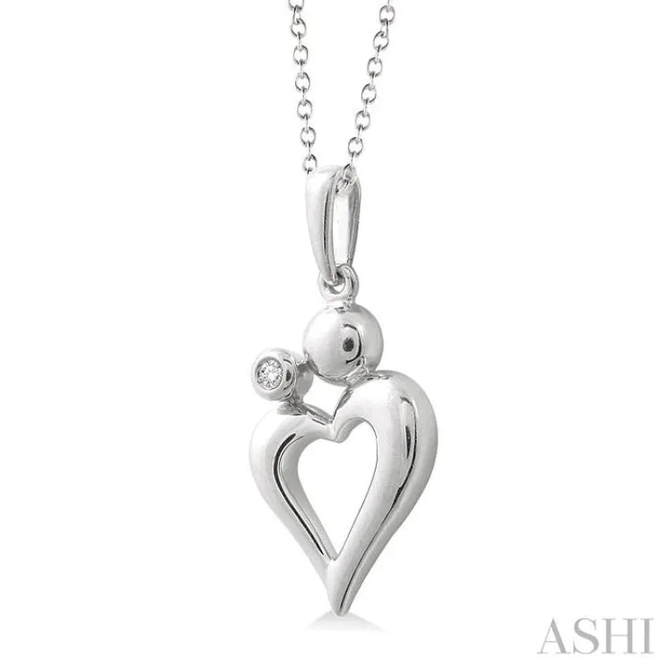 1/50 Ctw Round Cut Diamond Heart Pendant in Sterling Silver with Chain