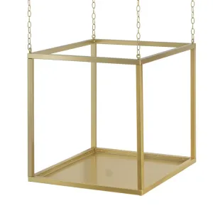 16 Inch Modern Iron Plant Stand, 4 Chains, Open Cube Design, Gold Finish By Casagear Home