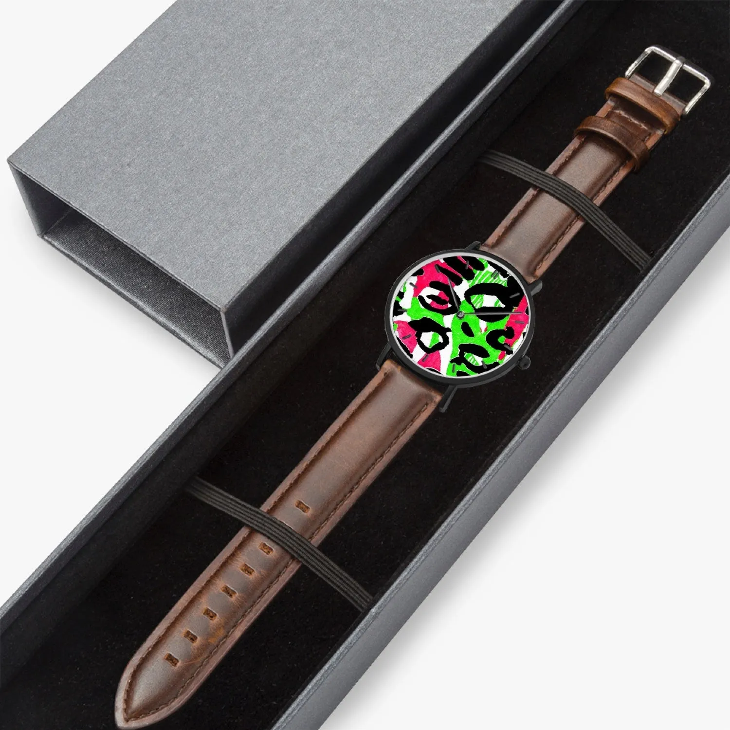 163. Hot Selling Ultra-Thin Leather Strap Quartz Watch (Black With Indicators)