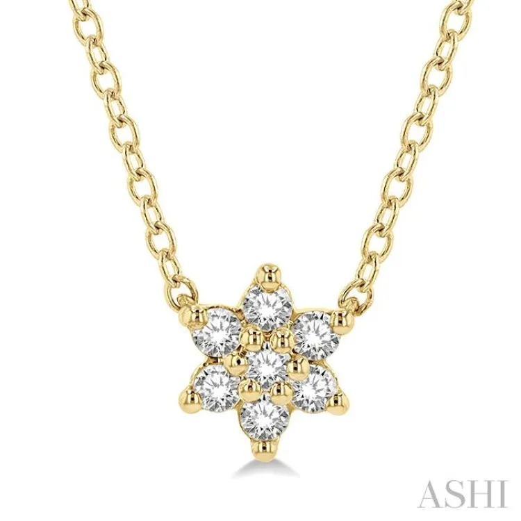 1/8 ctw Floral Round Cut Diamond Petite Fashion Pendant With Chain in 10K Yellow Gold