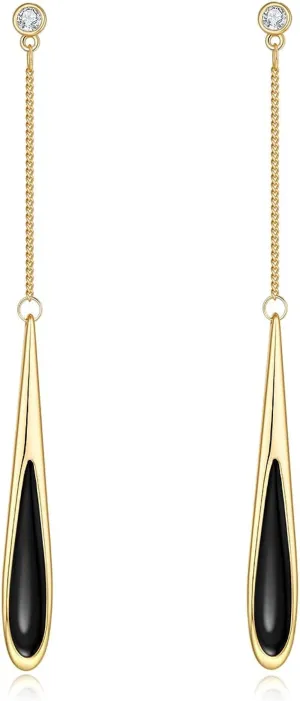 18K Gold Black Onyx Tear Drop Earrings