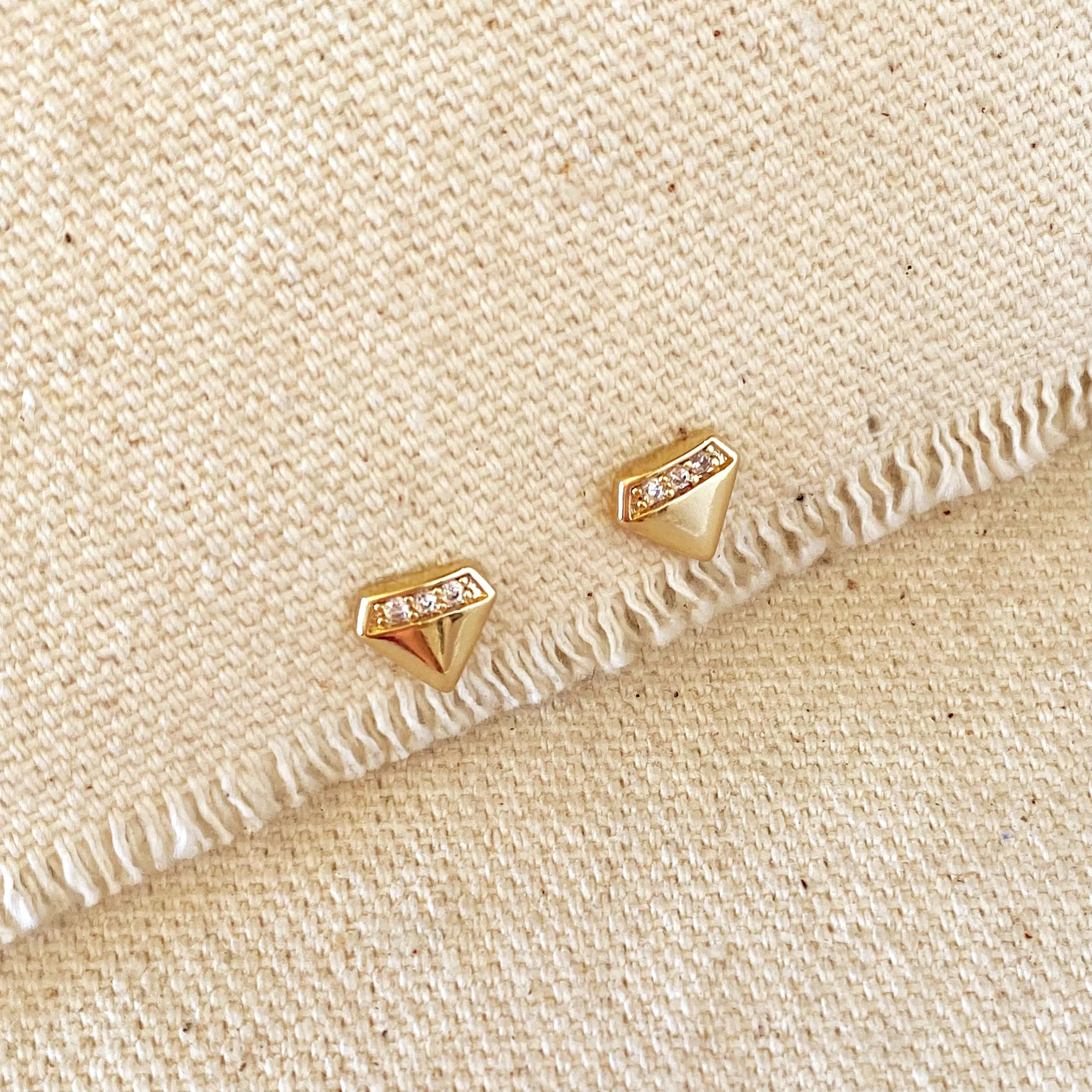 18k Gold Filled Diamond Shape Cubic Zirconia Stud Earrings