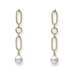 18K Gold M Code Akoya Cultured Pearl Drop Earrings