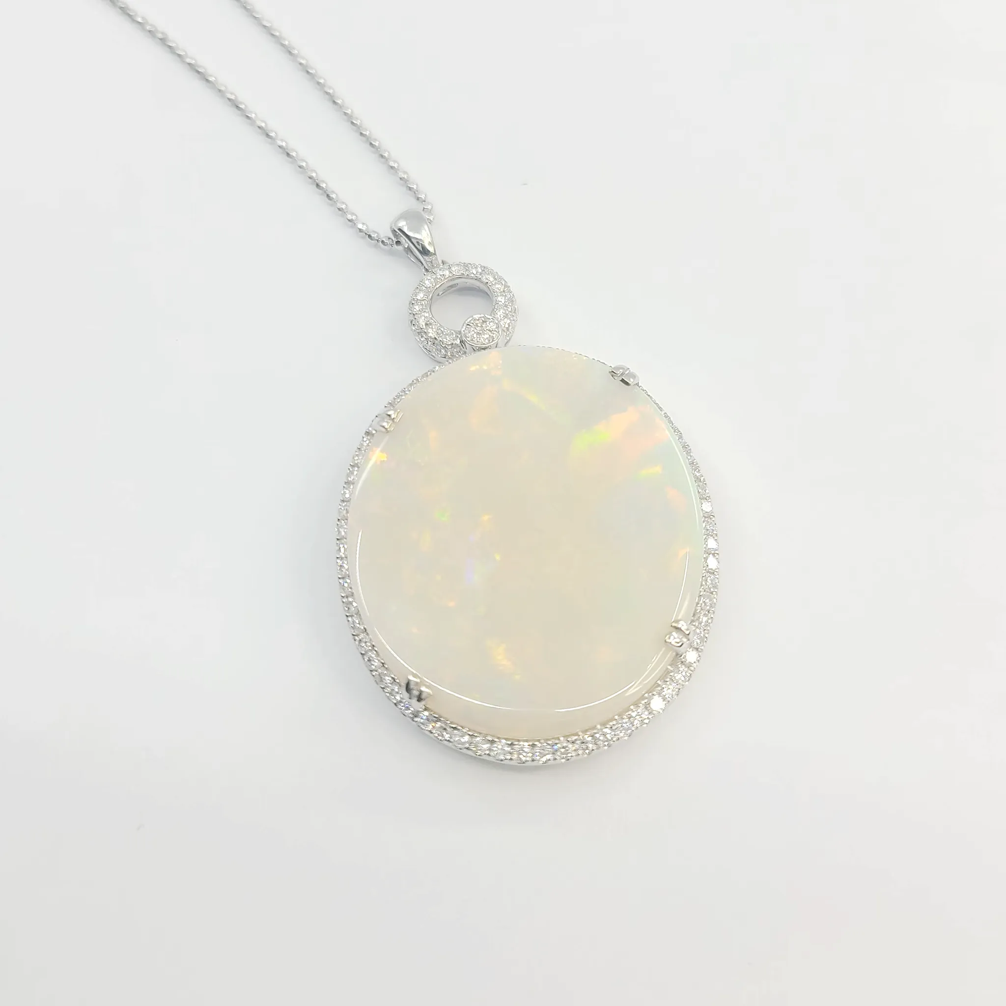 18K White Gold Solid Opal Pendant