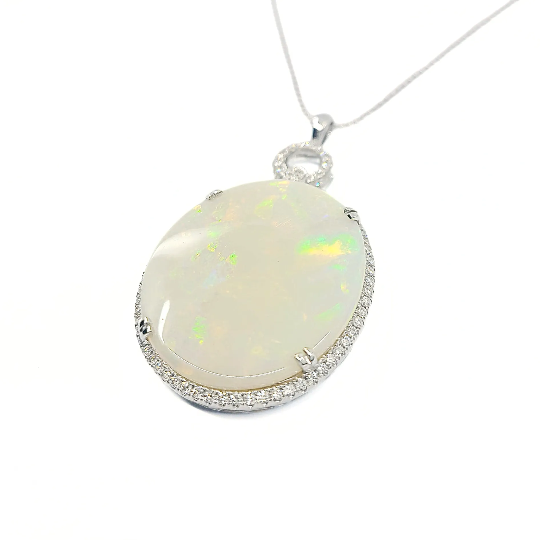 18K White Gold Solid Opal Pendant