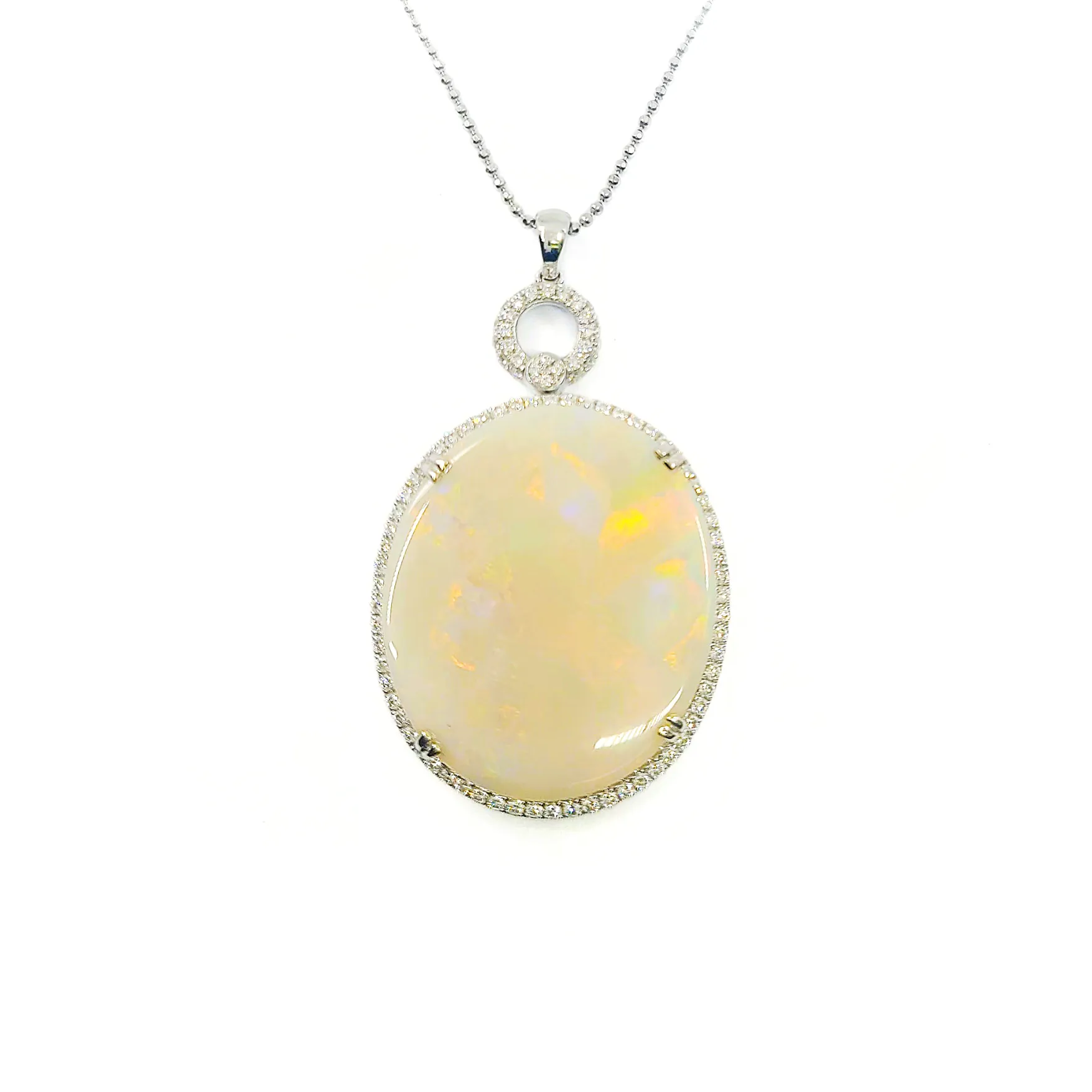 18K White Gold Solid Opal Pendant