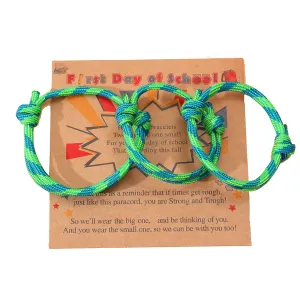 2-3Pcs First Day of School Knit Rope Bracelet Love Between Mother/Father/Mama and Daughter/Son/Me Back To Scool Gifts Protection Anxiety Relief Colorful Nylon Woven Bracelet With Message Card-3 Green