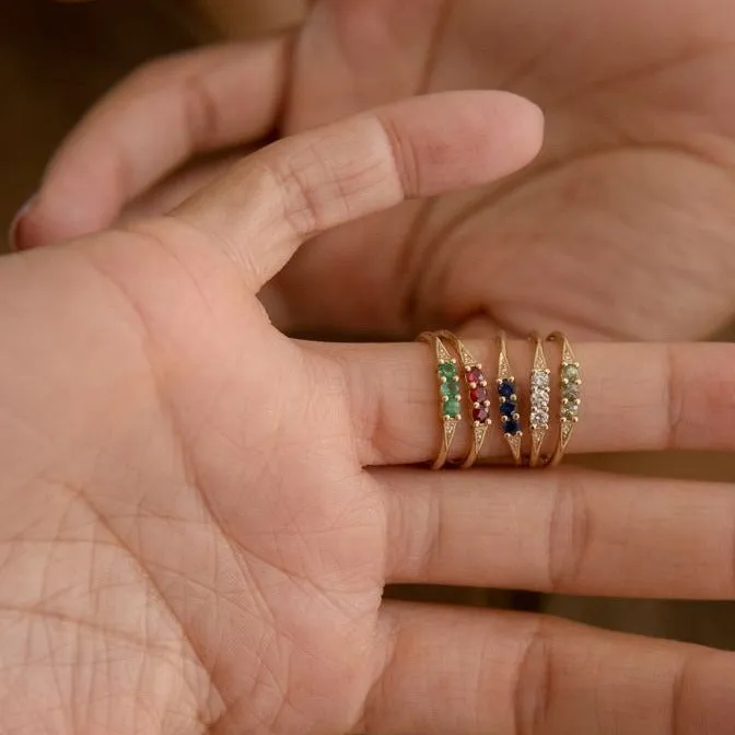 3 Green Sapphire Deco Ring