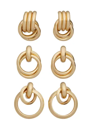 3-Piece Gold-Tone Knotted Earrings Set