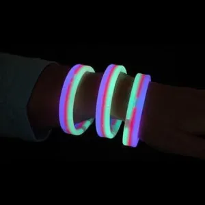 8 Inch Tri-Color Triple Wide Glow Bracelets/Wristbands - Red Green Blue