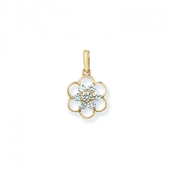 9ct Gold Round Zirconia Flower Style Pendant PN1250