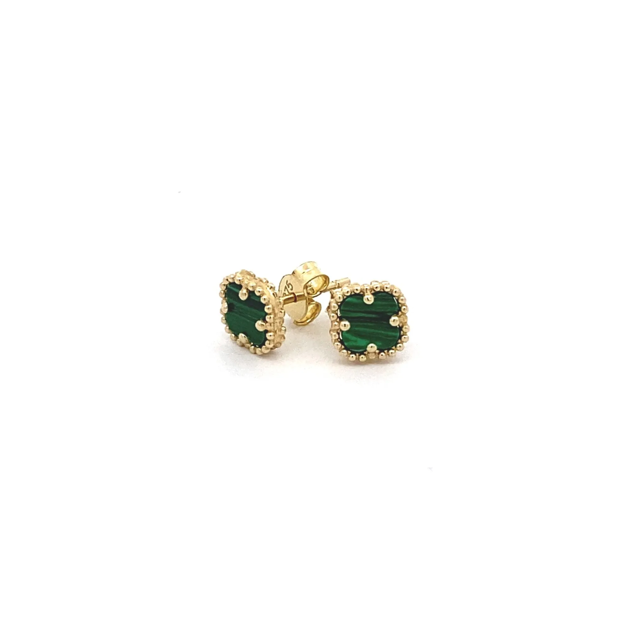 9ct Yellow Gold Malachite Clover/Quatrefoil Earrings (small)