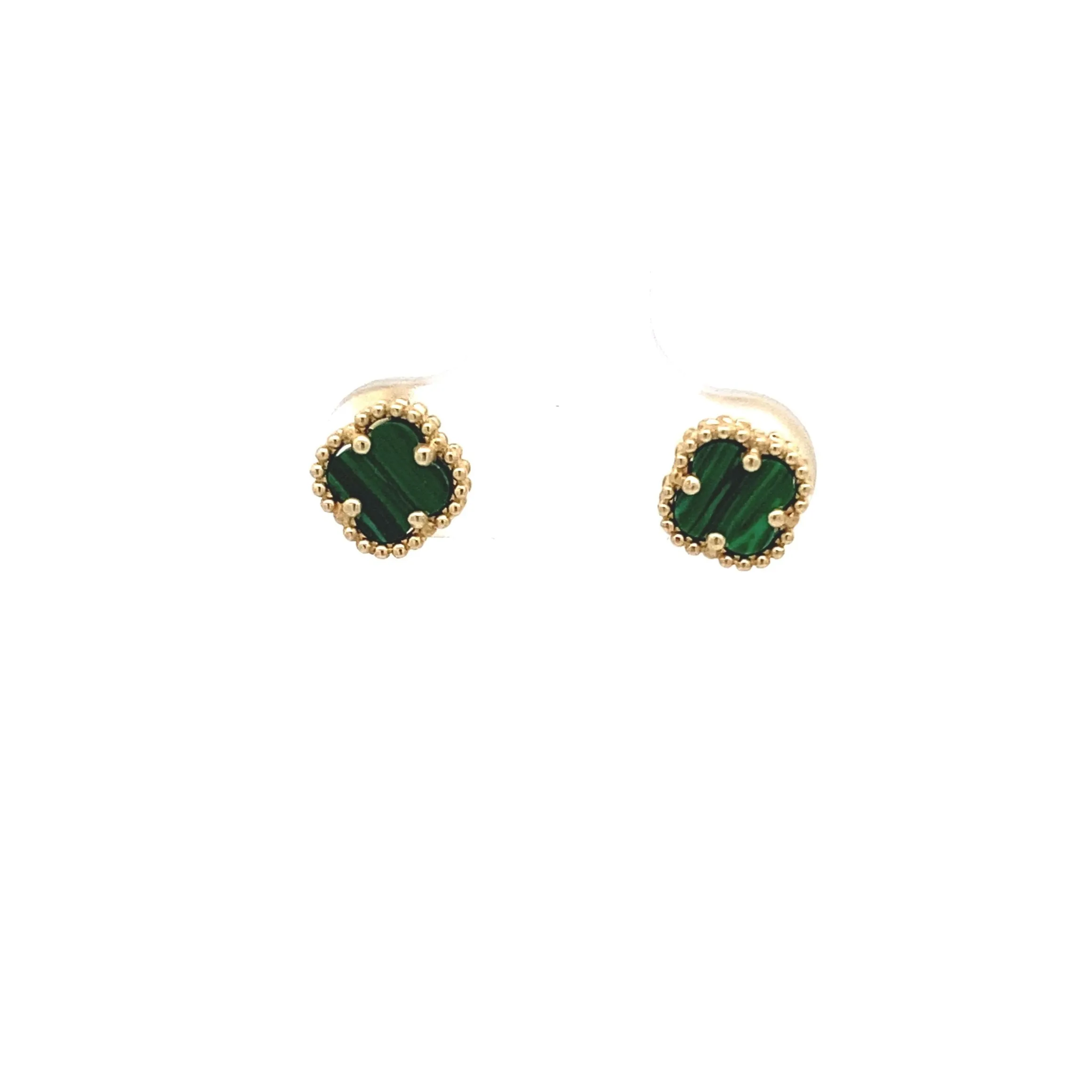 9ct Yellow Gold Malachite Clover/Quatrefoil Earrings (small)