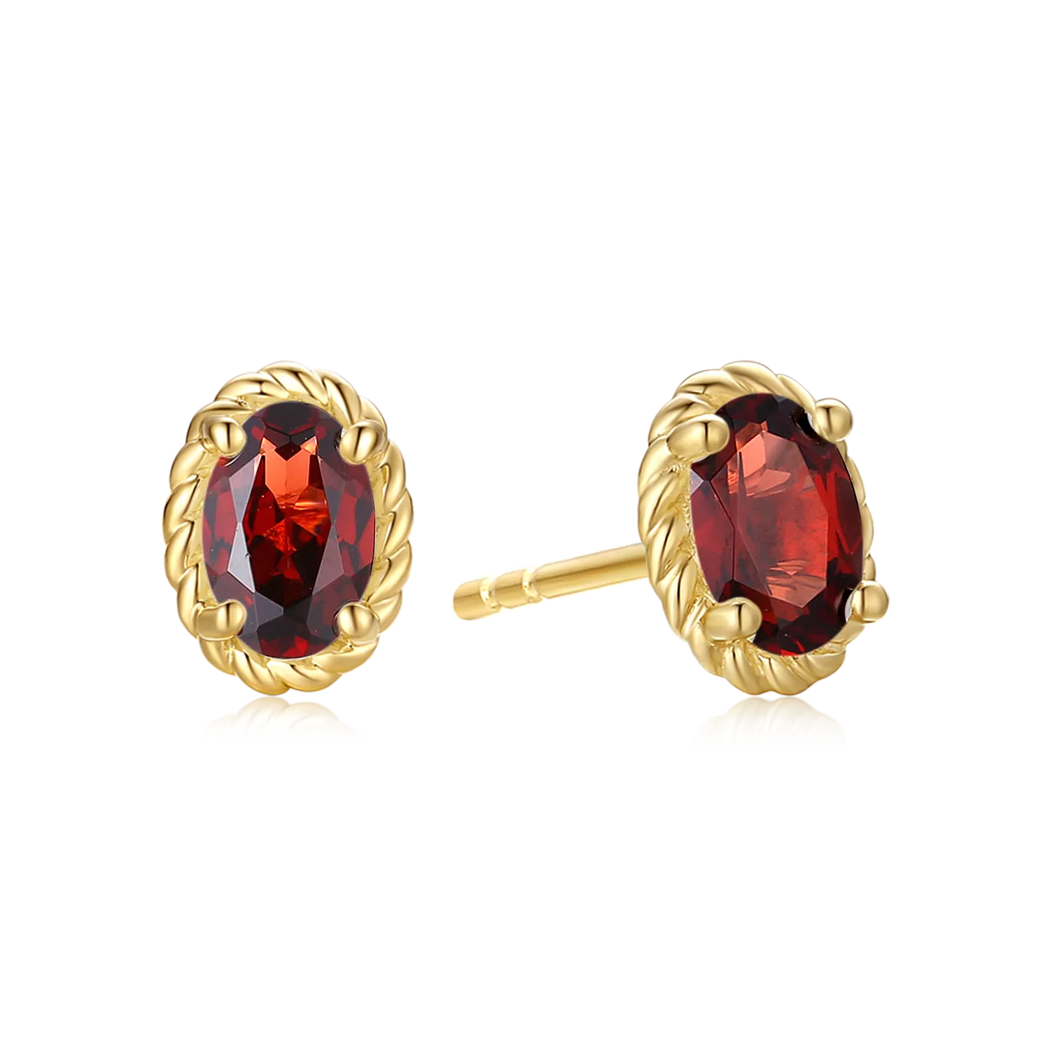 9ct Yellow Gold Oval Cut 6x4mm Garnet January Stud Earrings