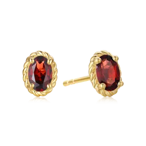 9ct Yellow Gold Oval Cut 6x4mm Garnet January Stud Earrings