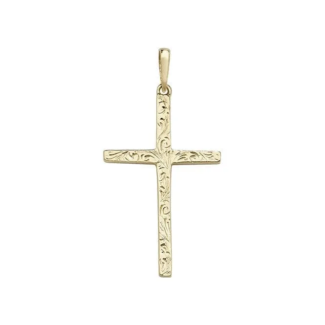 9ct Yellow Gold Patterned Cross Pendant PN1027