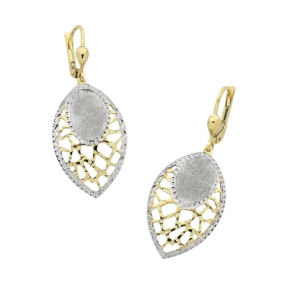 9ct Yellow Gold Silver Infused Stardust Filigree Drop Earrings