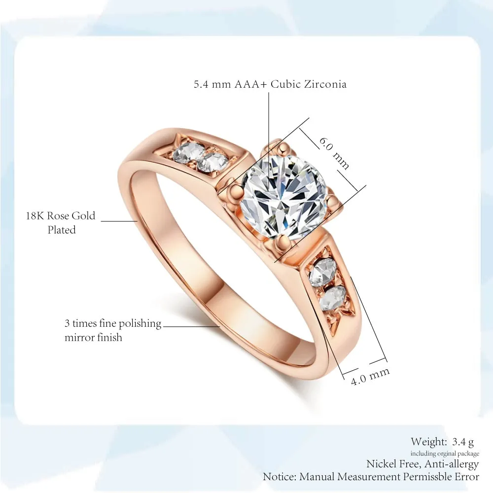 AAA  Zircon Cubic Zirconia 4 Claw Wedding Finger Ring For Women Crystal Rose Gold Color