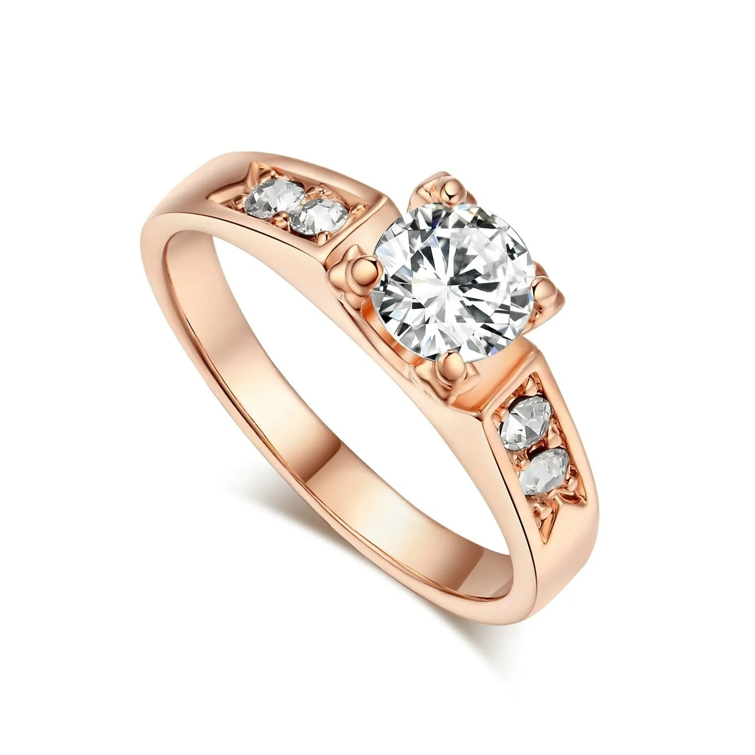 AAA  Zircon Cubic Zirconia 4 Claw Wedding Finger Ring For Women Crystal Rose Gold Color