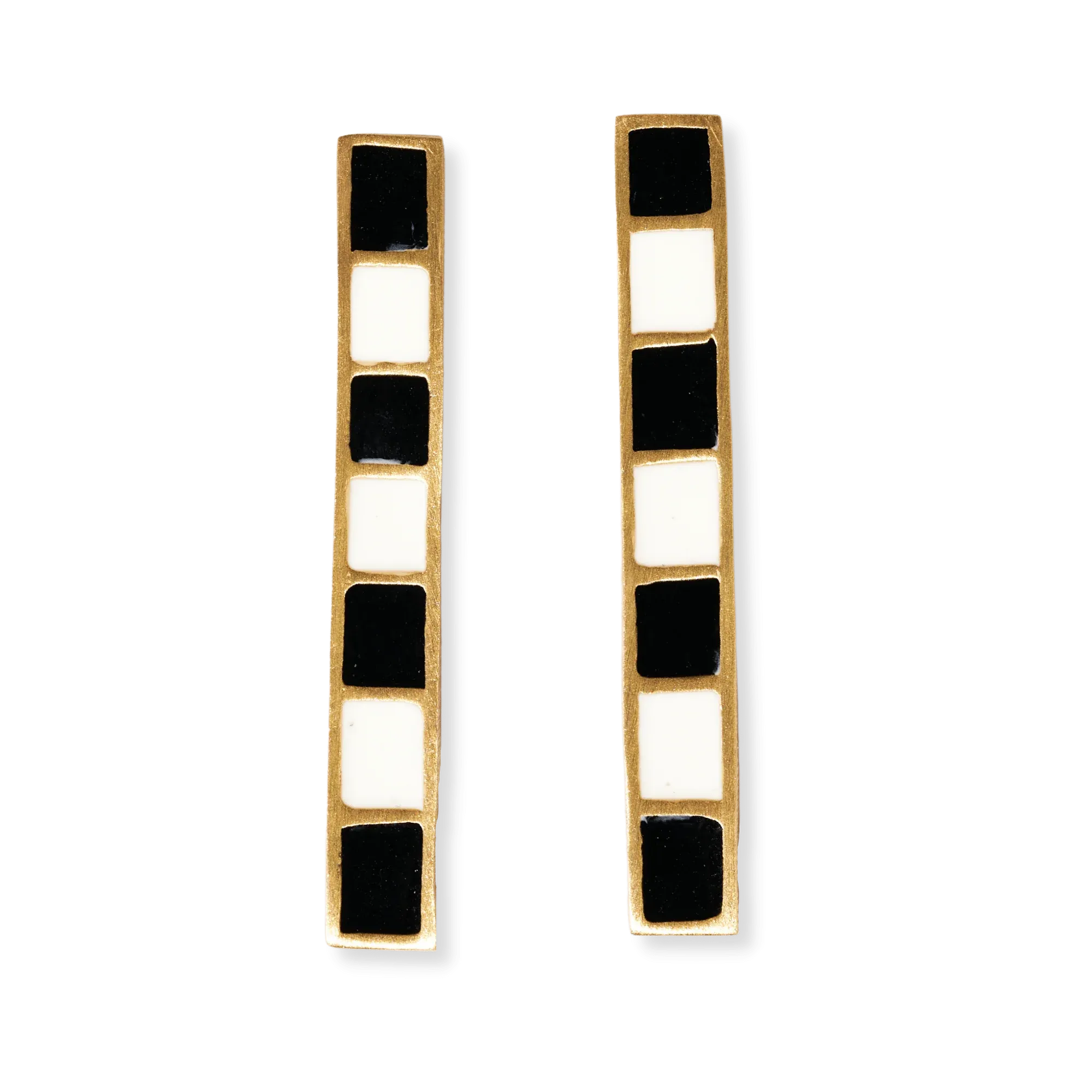 Adele Colorblock Enamel Bar Earrings Black/White