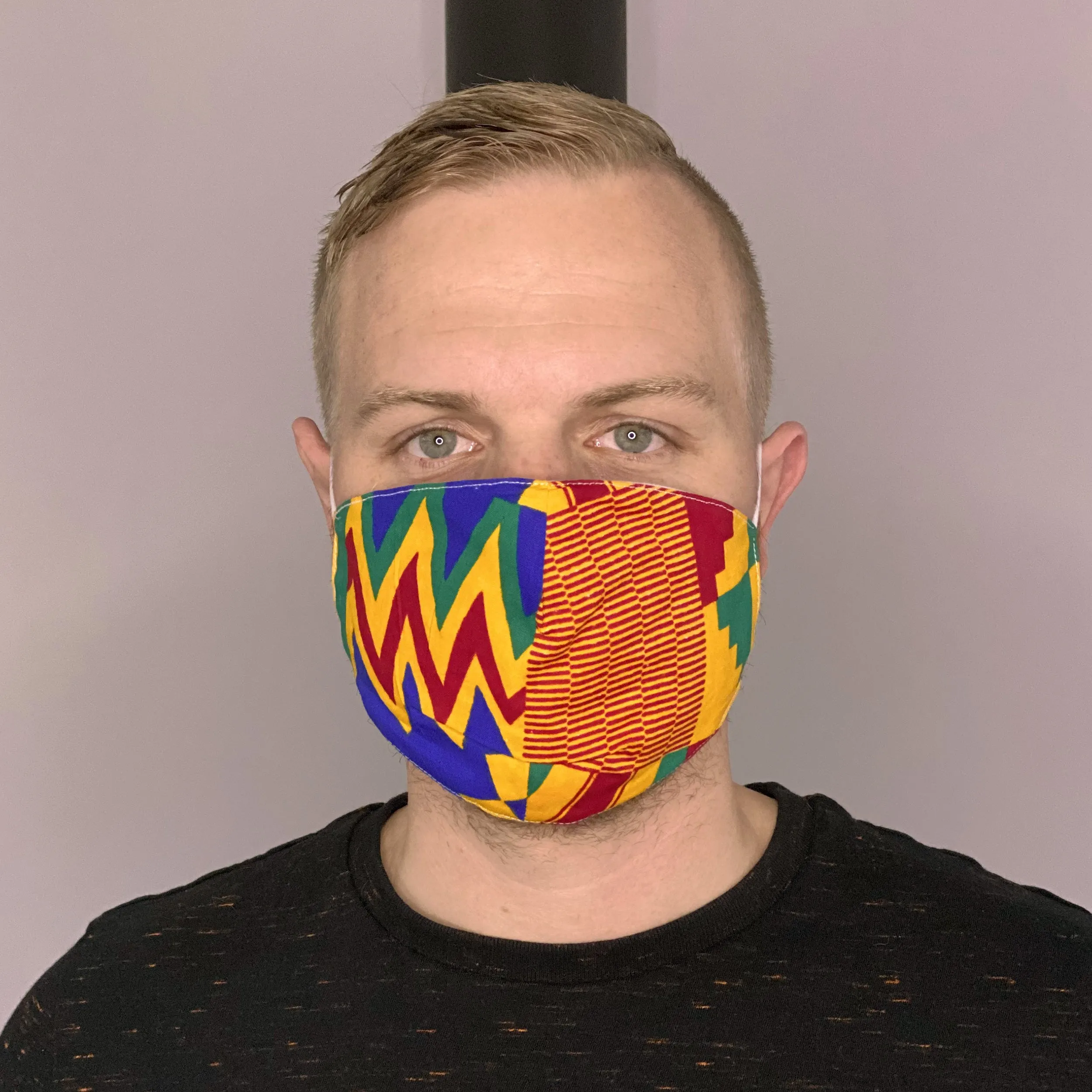 African print Mouth mask / Face mask made of 100% cotton Unisex - Blue orange kente