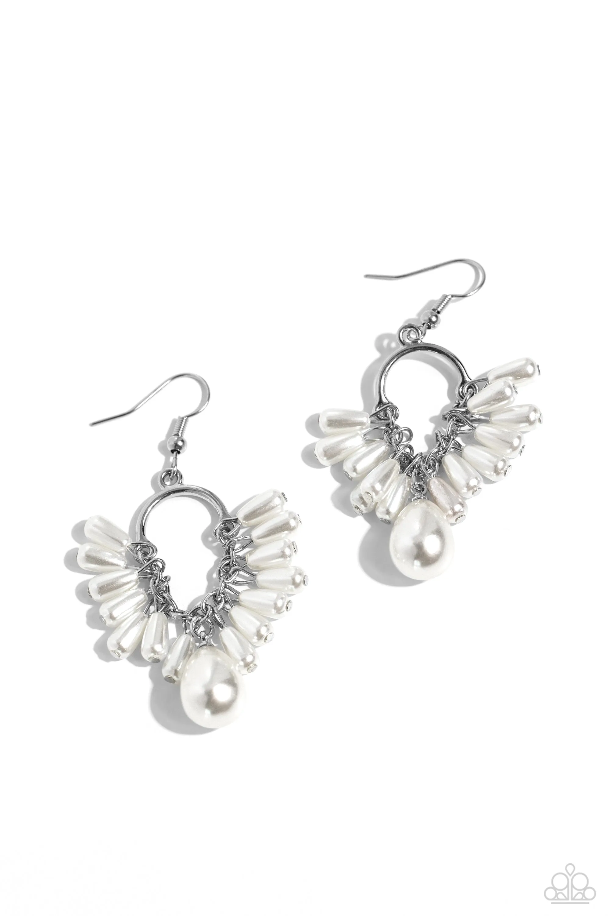 Ahoy There! - White - Teardrop Pearl Paparazzi Fishhook Earrings