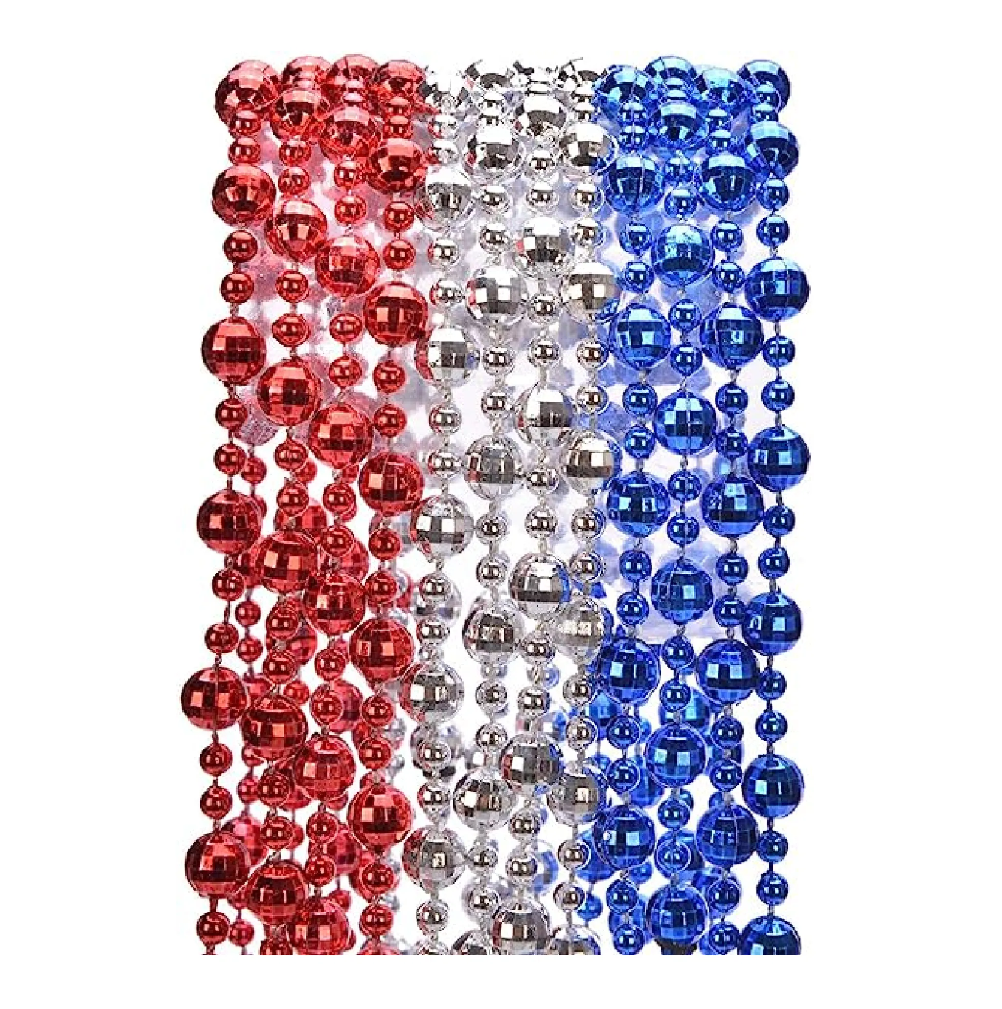 ALVOGIMOR 12 Pcs Independence Day Bead Necklaces Metallic Red Blue Silver Patriotic Star Bead Necklaces for 4th of July Decoration Party Supplies